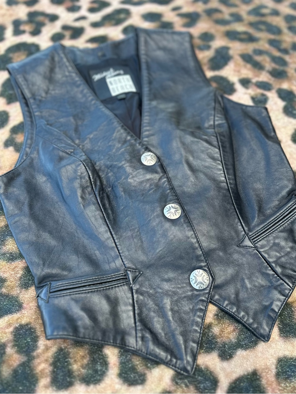 Vintage 1990s North Beach Leather Vest with Silver Concho Buttons Western Moto